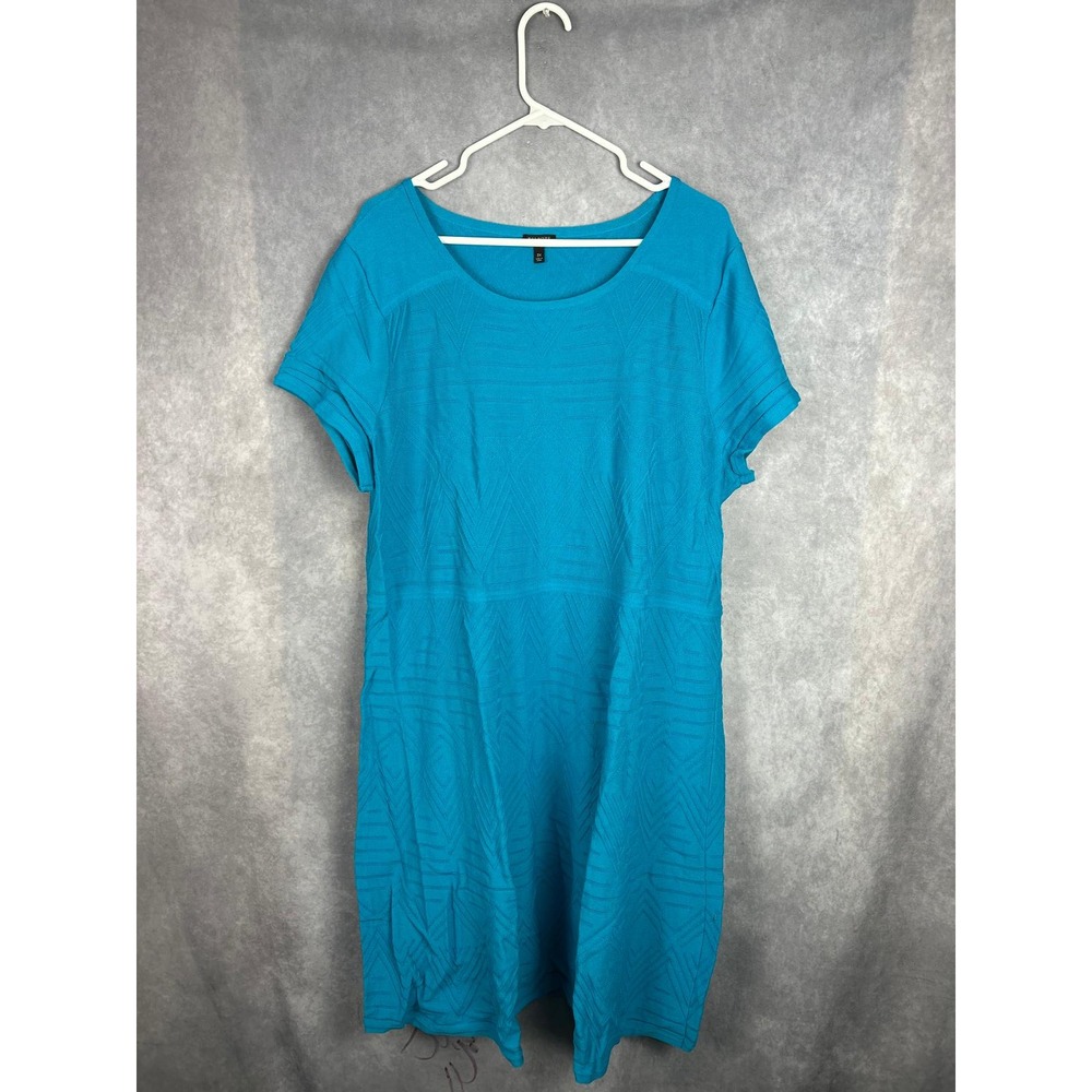 Talbots Woman Teal Blue Textured Knit Short Sleeve Casual Dress Plus Size 3X